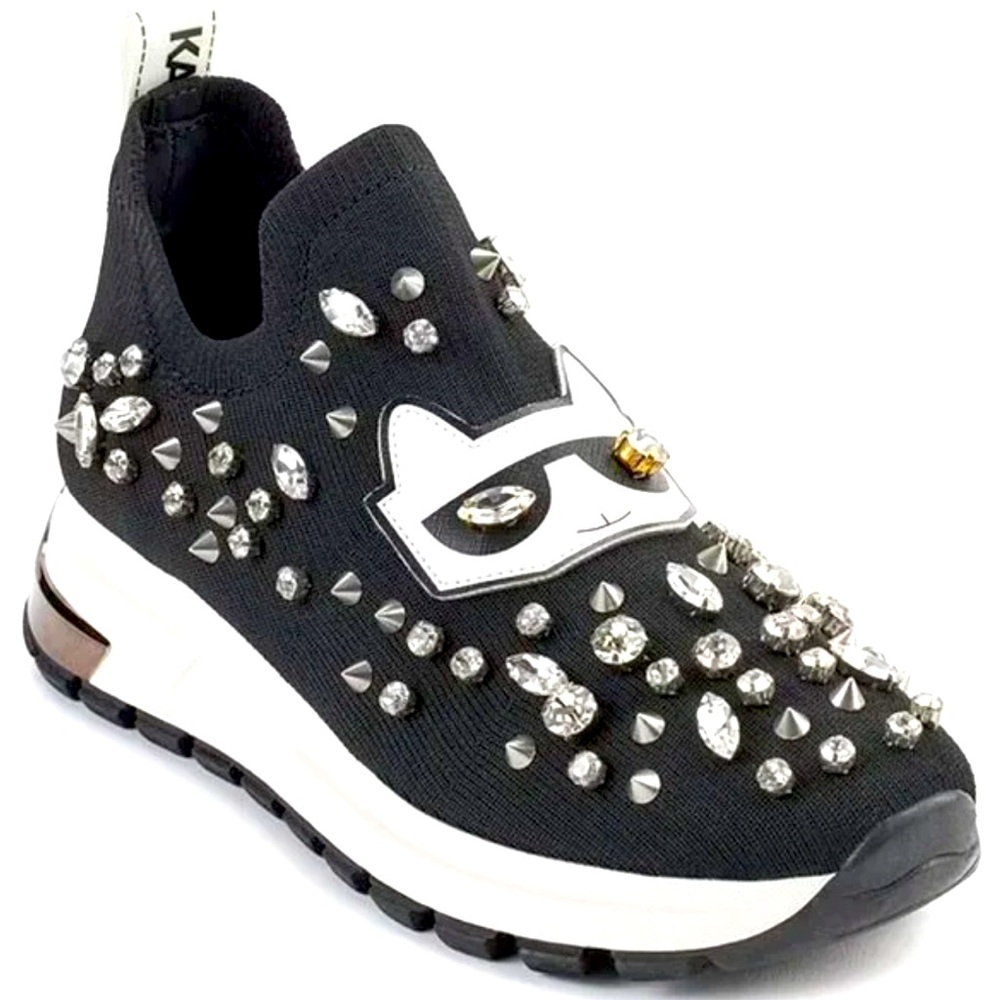 Karl Lagerfeld Paris Black Malna Sneaker White Cat Face